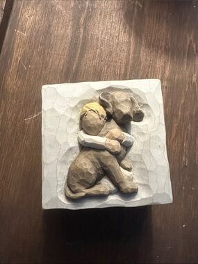 Willow Tree Beige and Cream Boy Hugging Puppy Relief